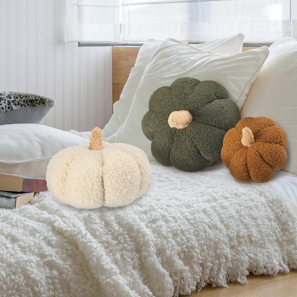 Fall Pumpkin Throw Pillows 3-Pack - Cozy 3D Design for Halloween & Thanksgiving - Picture 6 of 6